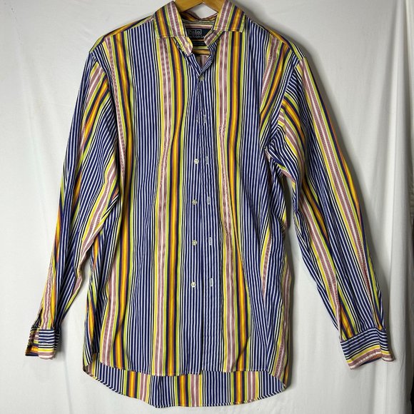 Polo Ralph‎ Lauren Striped Button Down Long Sleeve Shirt Colorful Size Medium - Picture 1 of 3
